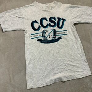 VTG CCSU Shirt Mens Small Blue Devils Tee MV Sport Heather Gray College USA Made